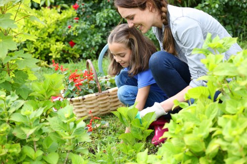 Trained gardening team wearing PPE performing a hedge trimming task